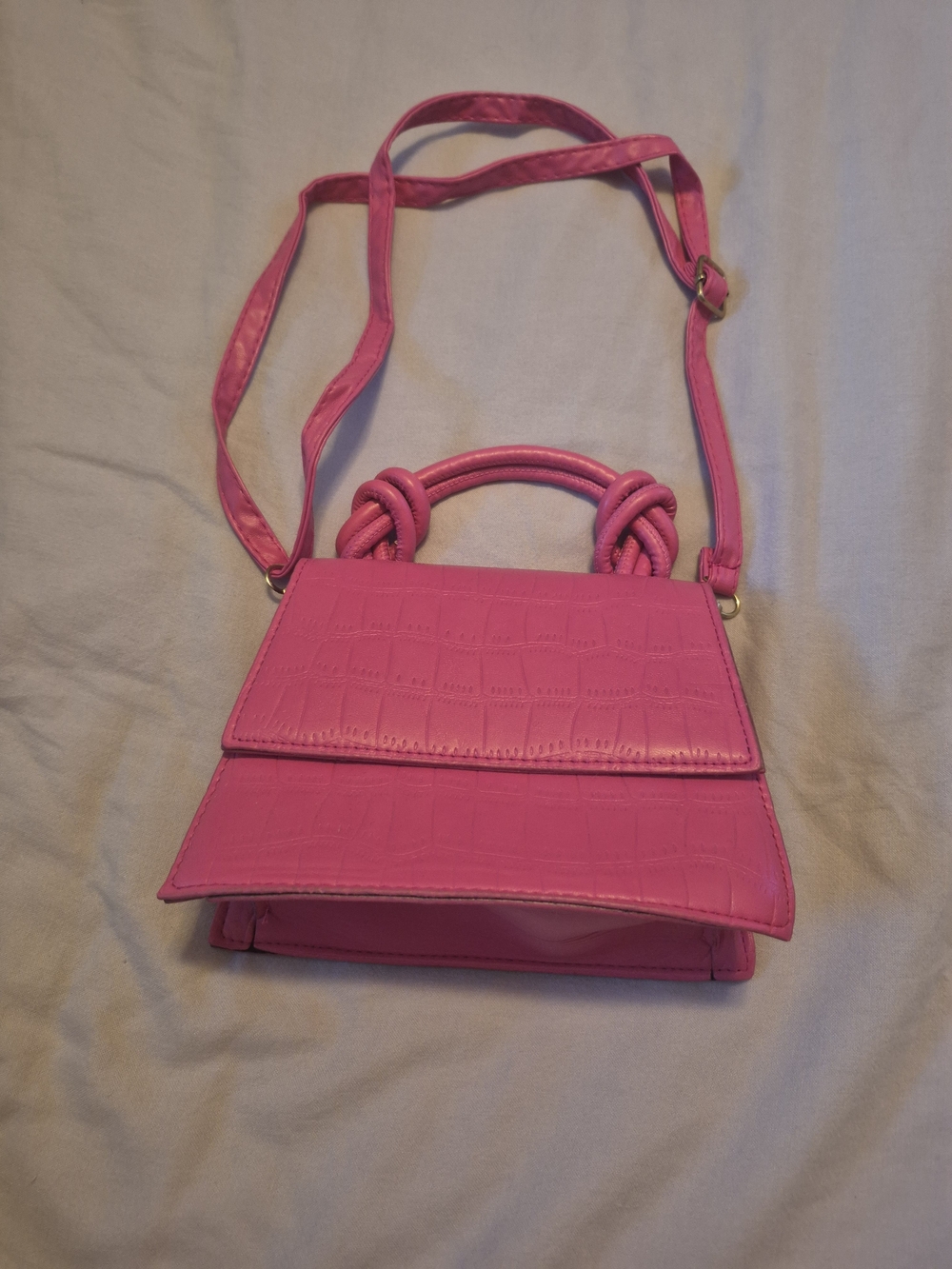 Pink Faux-Croc Crossbody Handbag